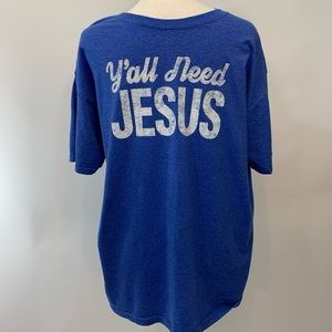 Yall Need Jesus Blue Shirt, US Men’s L